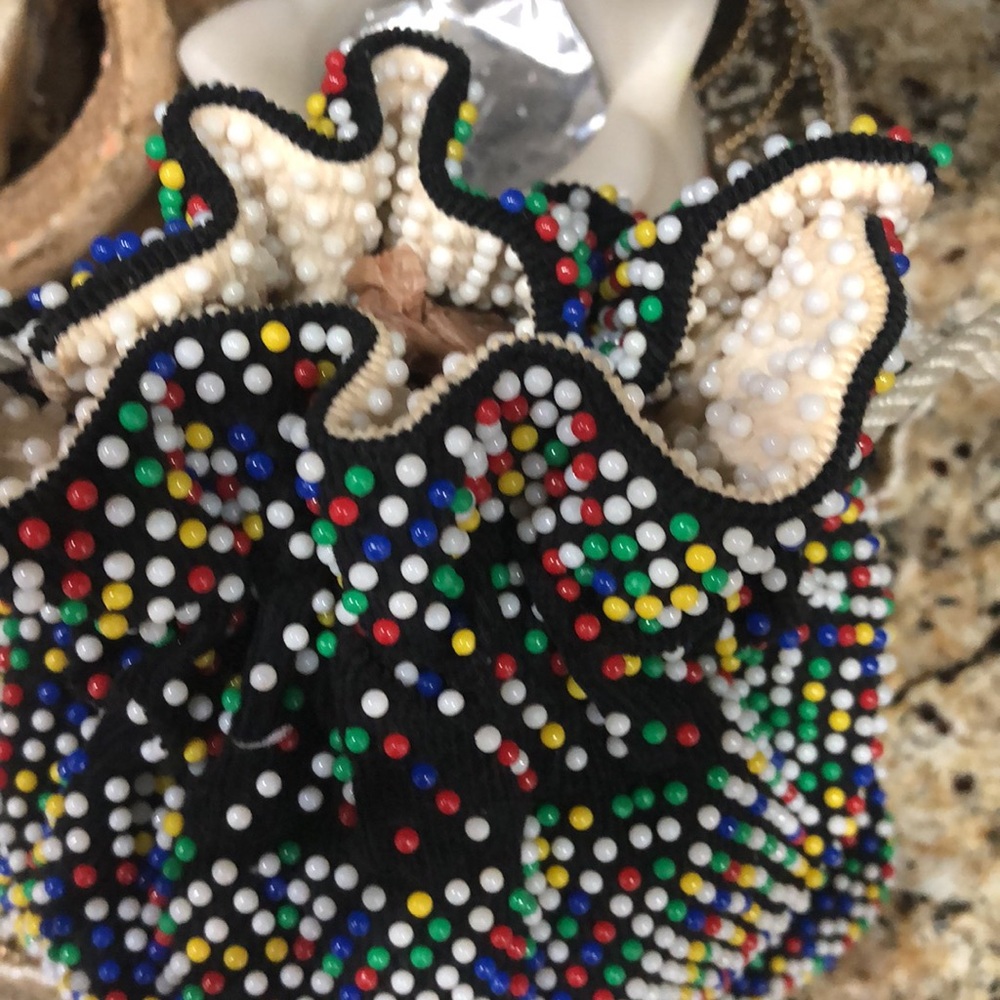 Multicolor Beaded Drawstring Pouch Bag EUC - image 3